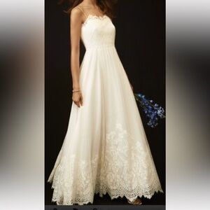 NWT Ann Taylor georgette wedding white dress lace 10 petite gown beach pics